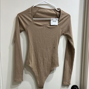 Women's Tan Long Sleeve Bodysuit